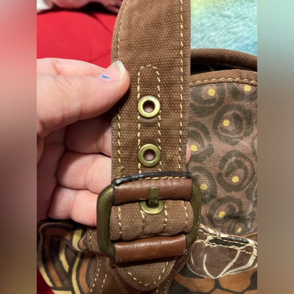 GUC FOSSIL Brown Floral/ Geometric Pattern Satchel Handbag - Picture 12 of 13